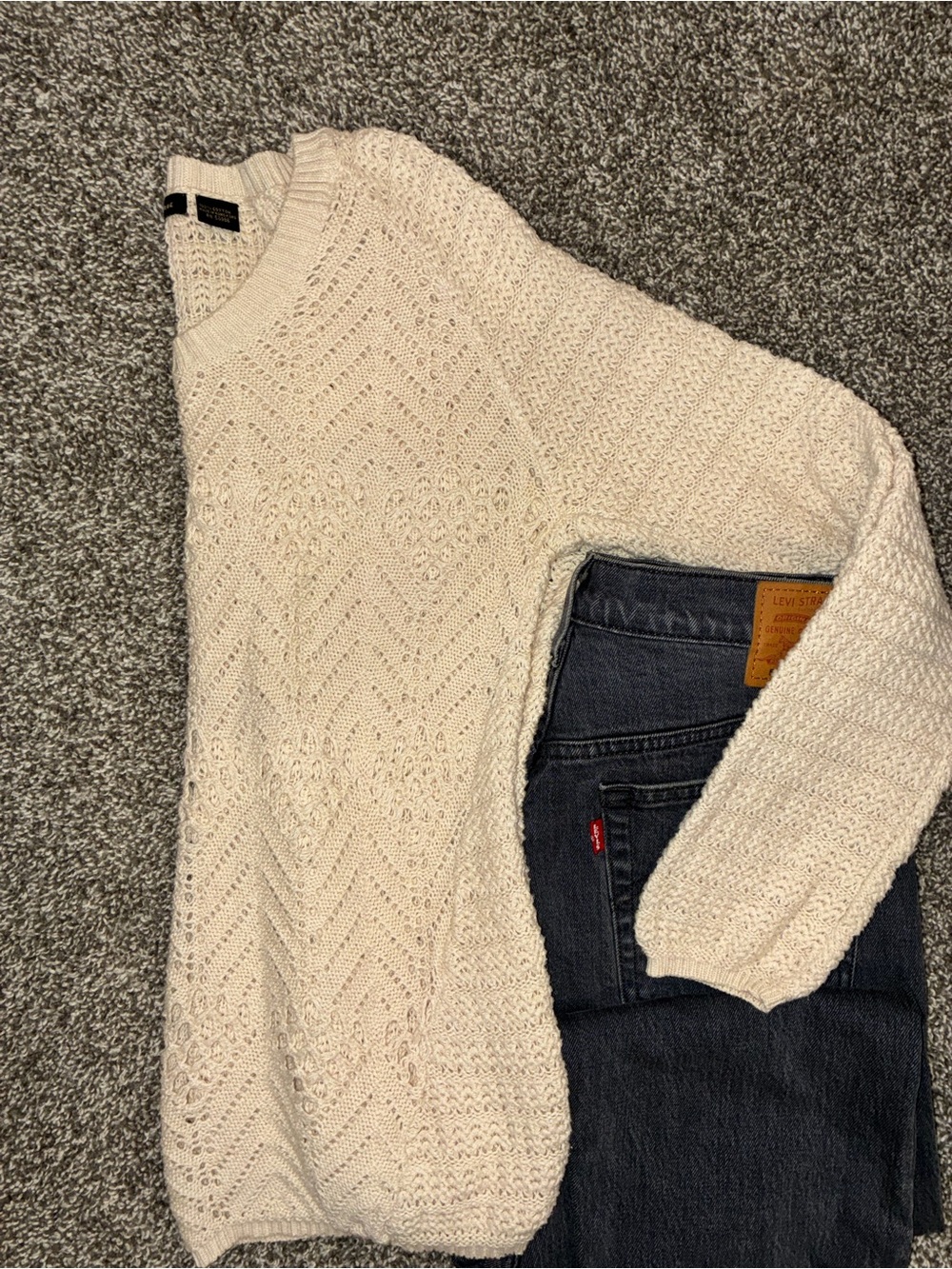 JEANNE PIERRE Cream Open-Weave Crewneck Sweater - Men